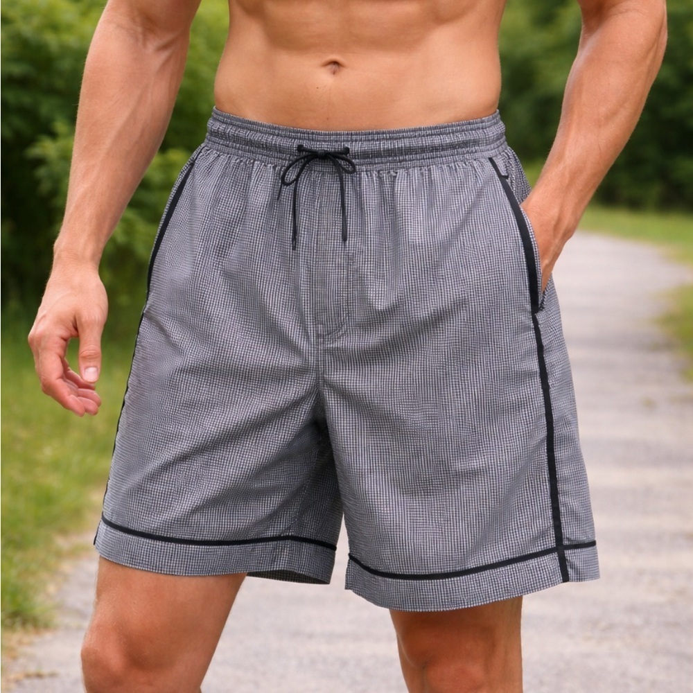 LULULEMON PACE BREAKER SHORTS LINED GINGHAM BLUE ACTIVE WEAR MEN’S LARGE RARE